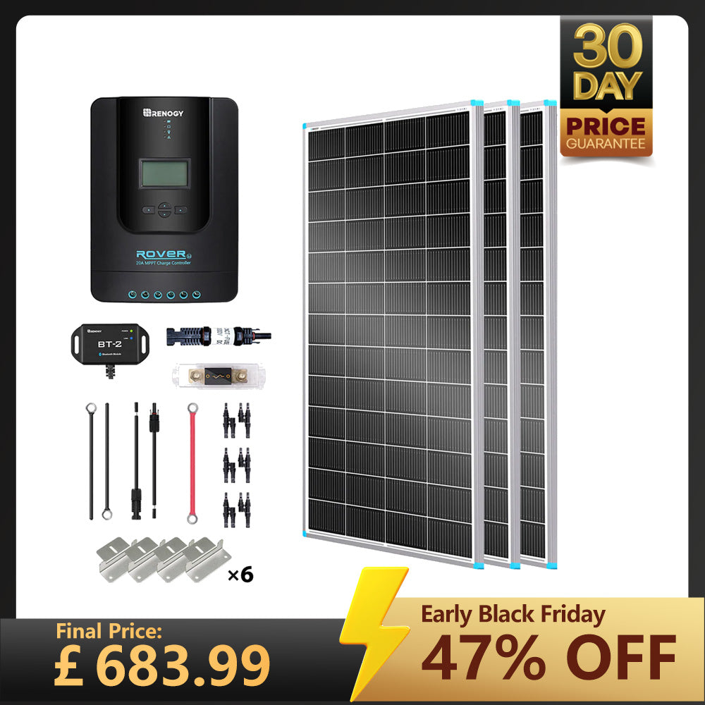 600W 12V/24V Monocrystalline Solar Premium Kit w/Rover 60A Charger Controller
