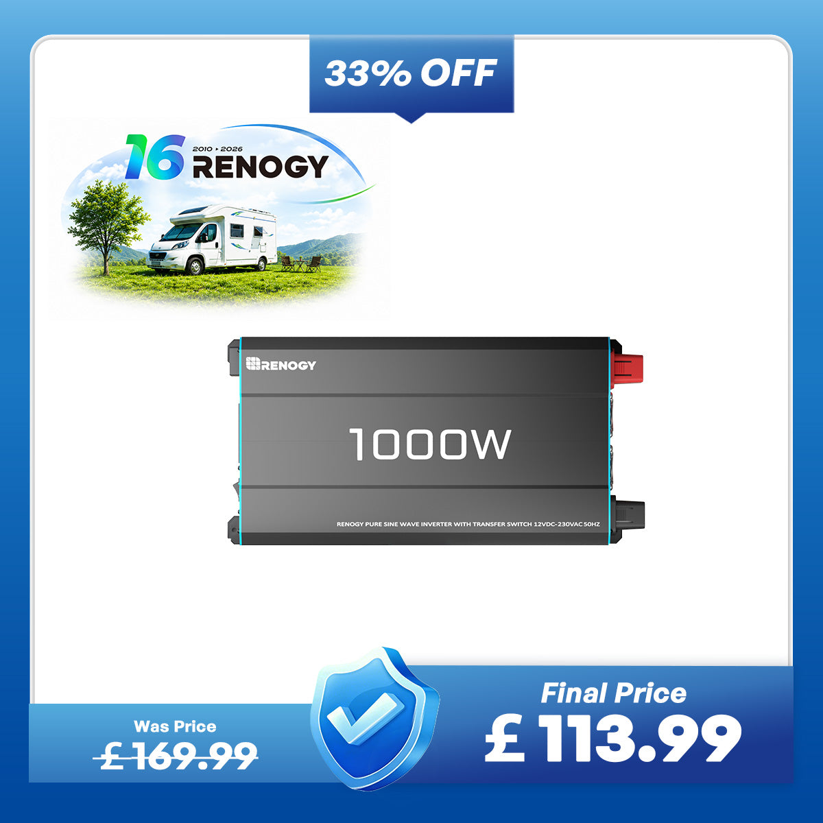 12V 1000W Pure Sine Wave Inverter with UPS Backup