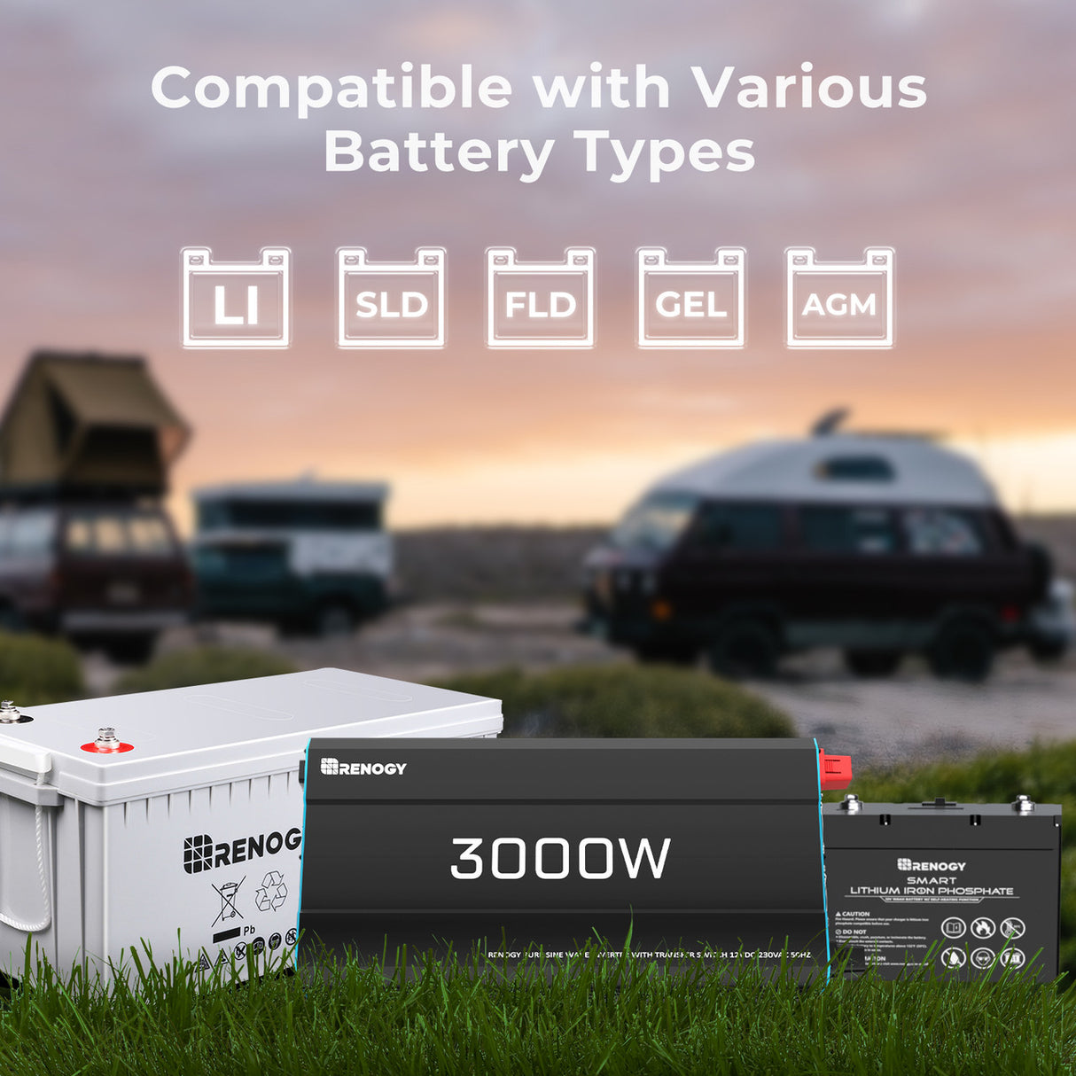 3000W 12V to 230V/240V Pure Sine Wave Inverter Compatible with Various Battery Types