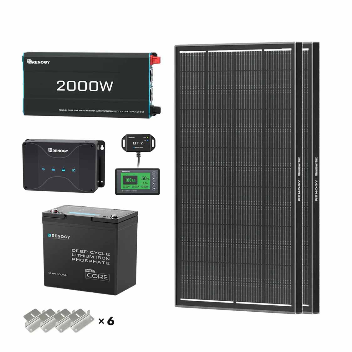 1.28kWh Motorhome Power Kit | 100Ah LiFePO4 Battery, 2000W Inverter