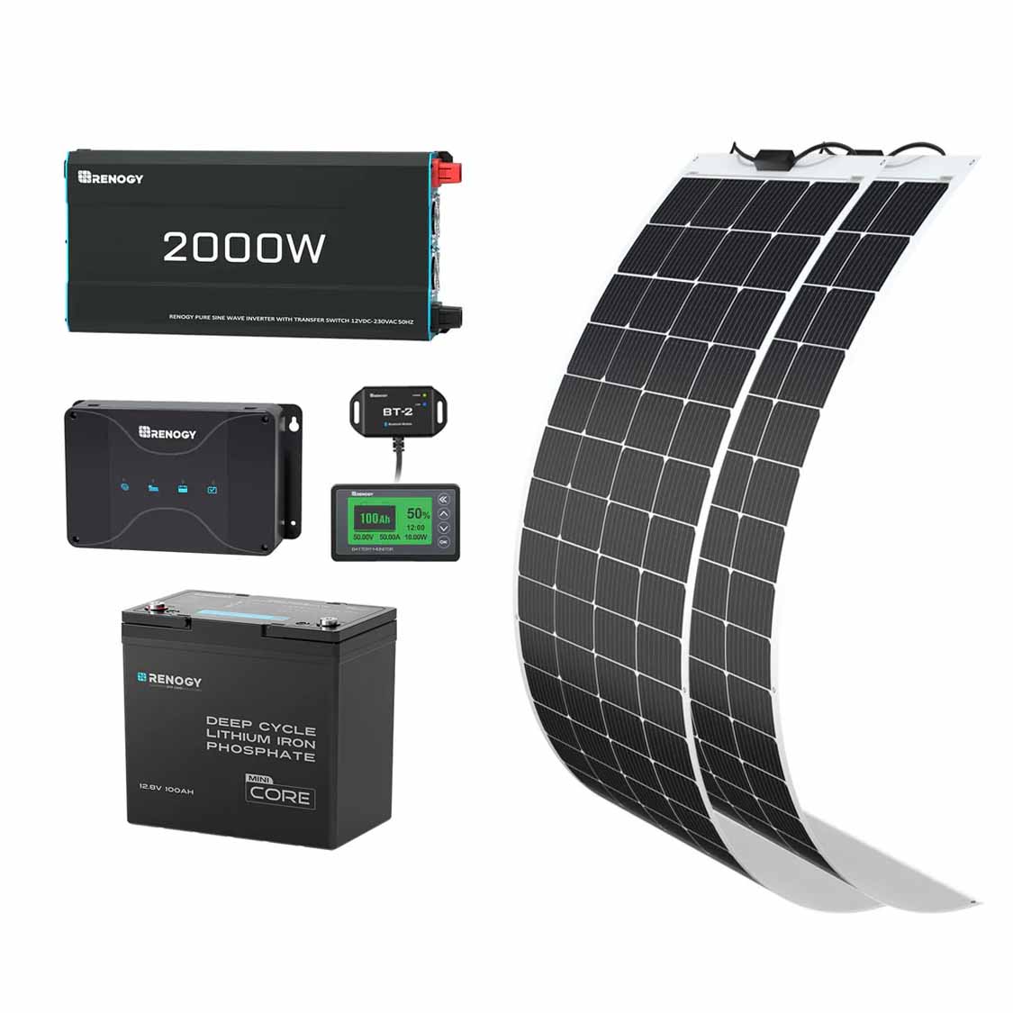 1.28kWh Motorhome Power Kit | 100Ah LiFePO4 Battery, 2000W Inverter