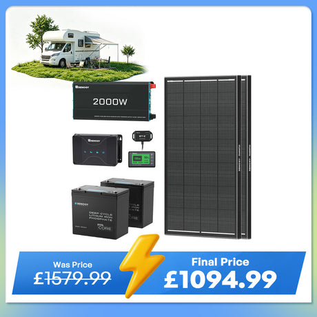 2.56kWh Motorhome Power Kit | 2 Pack 100Ah LiFePO4 Battery, 2000W Inverter