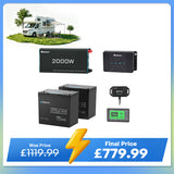 2.56kWh Motorhome Power Kit | 2 Pack 100Ah LiFePO4 Battery, 2000W Inverter