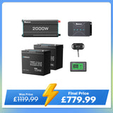 2.56kWh Motorhome Power Kit | 2 Pack 100Ah LiFePO4 Battery, 2000W Inverter