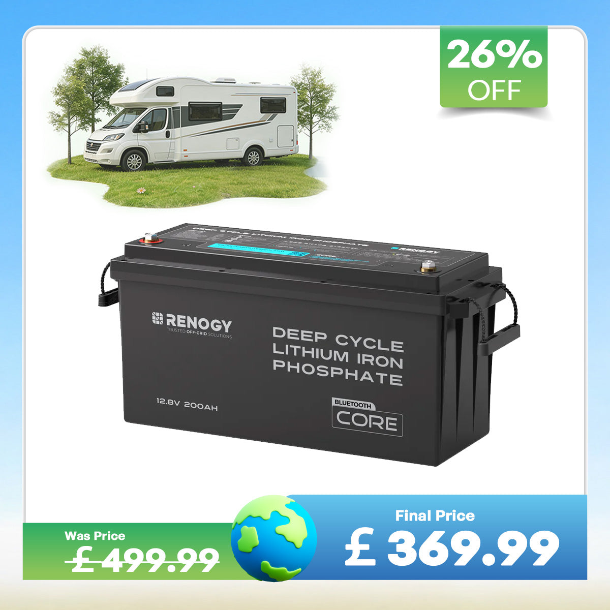 Core - 12V 200Ah Lithium Iron Phosphate Battery w/ Bluetooth