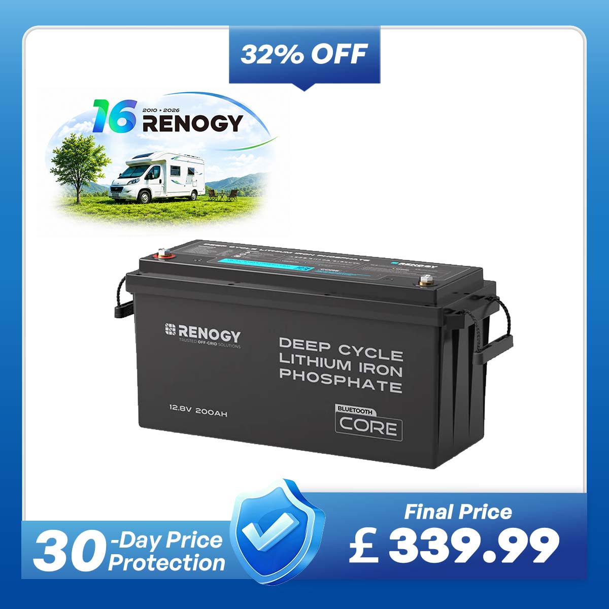 Core - 12V 200Ah Lithium Iron Phosphate Battery w/ Bluetooth