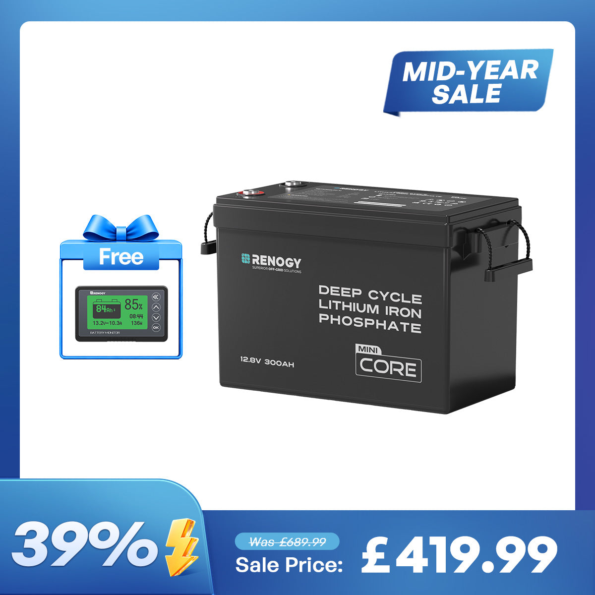 Core Mini - 12.8V 300Ah Lithium Iron Phosphate Battery with 500A Monitor
