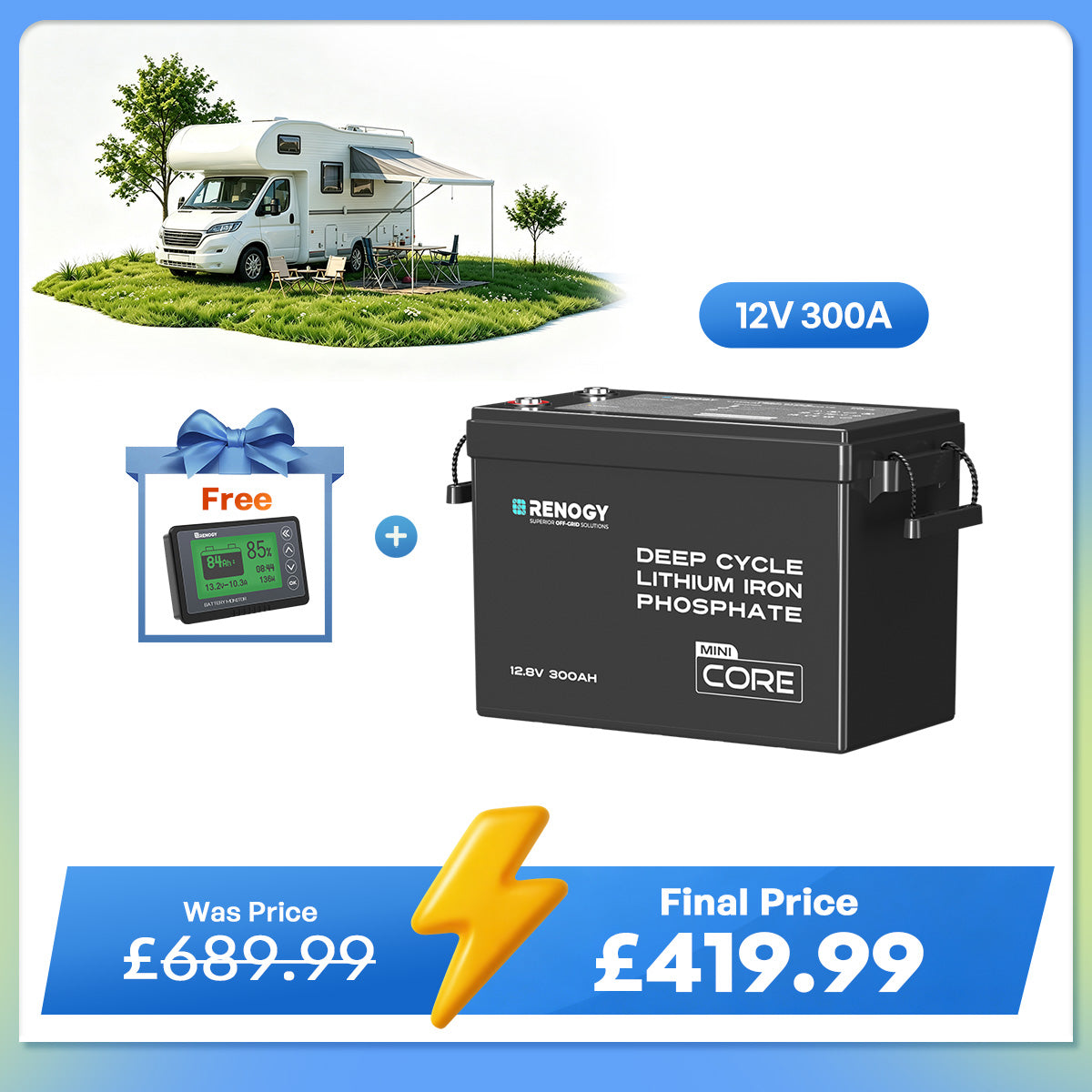Core Mini - 12.8V 300Ah Lithium Iron Phosphate Battery with 500A Monitor