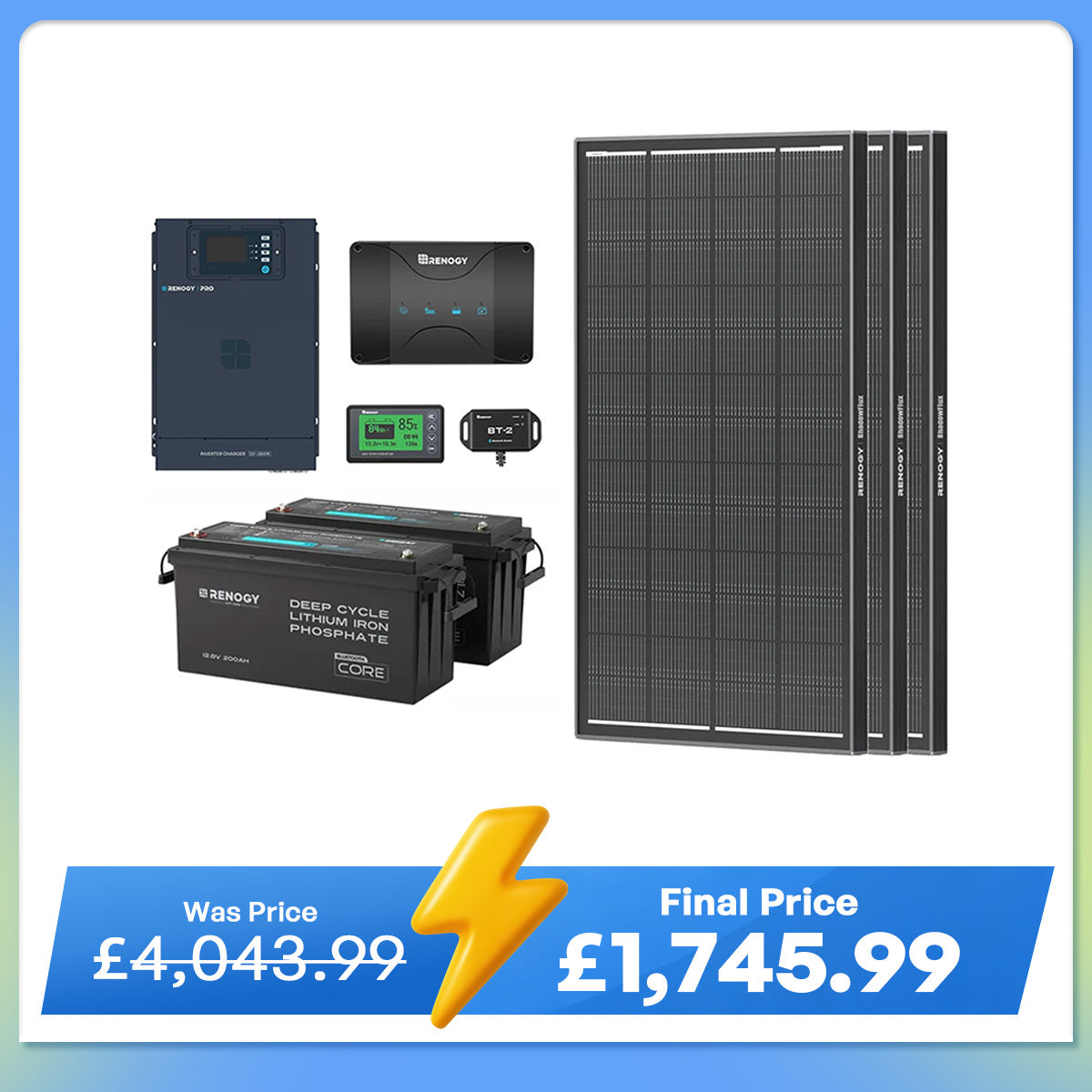 5.12kWh Hybrid Power System | 3000W Inverter Charger, 200Ah LiFePO4 Batteries