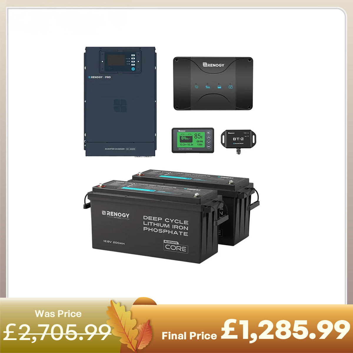 5.12kWh Hybrid Power System | 3000W Inverter Charger, 200Ah LiFePO4 Batteries