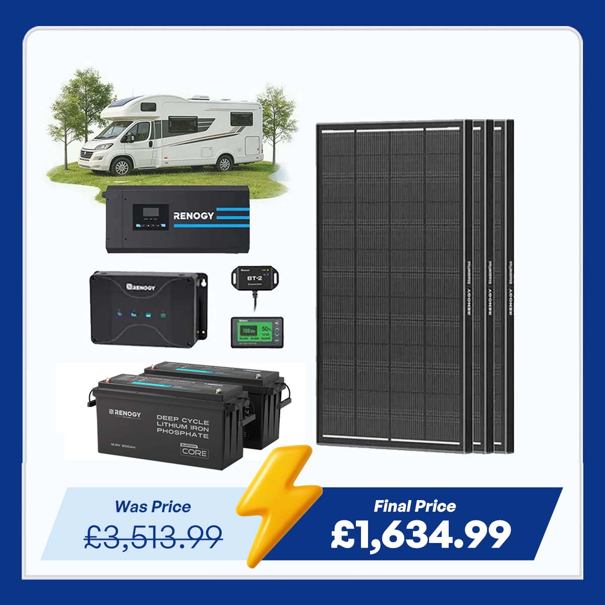 5.12kWh Hybrid Power System | 3000W Inverter Charger, 200Ah LiFePO4 Batteries