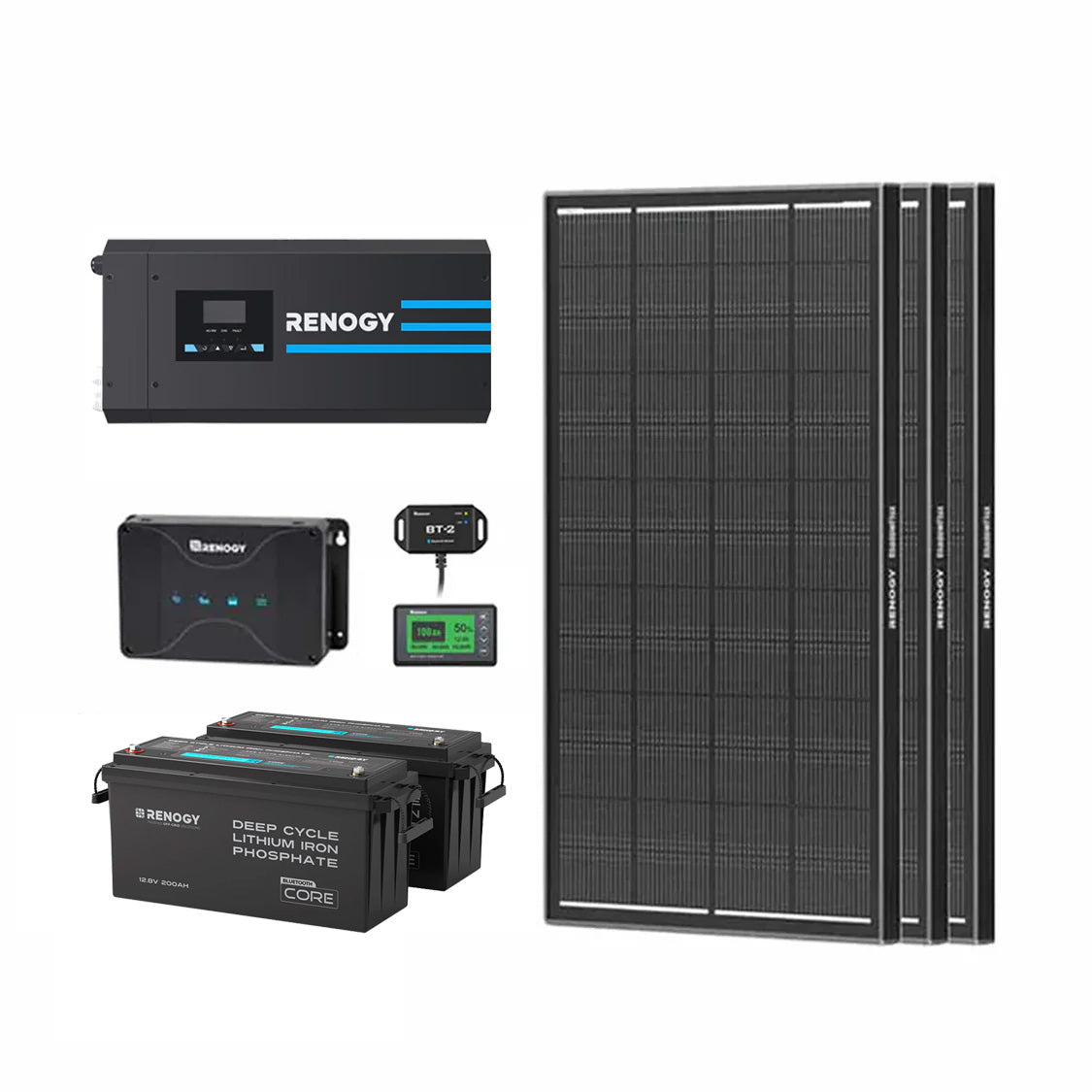 5.12kWh Hybrid Power System | 3000W Inverter Charger, 200Ah LiFePO4 Batteries