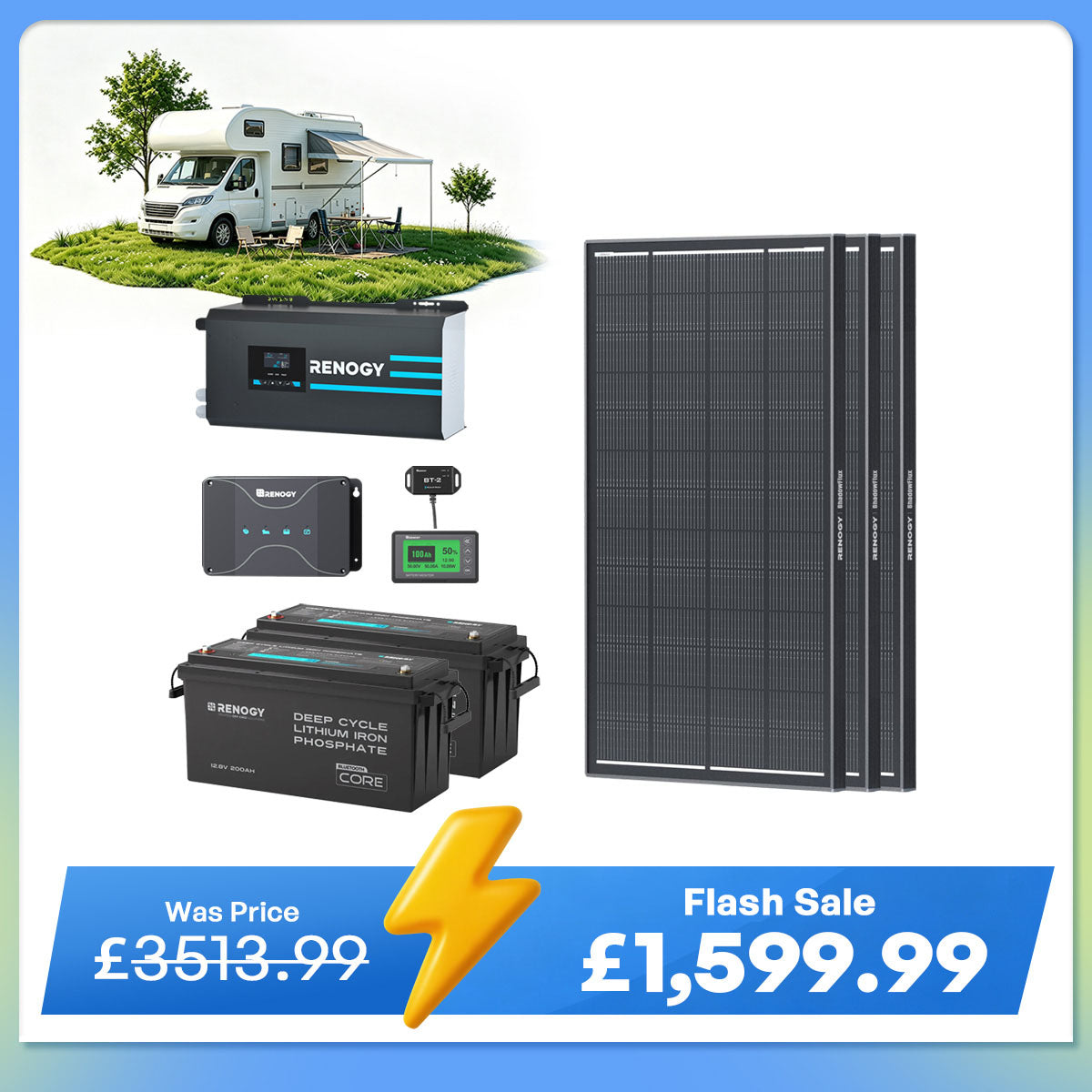 5.12kWh Hybrid Power System | 3000W Inverter Charger, 200Ah LiFePO4 Batteries