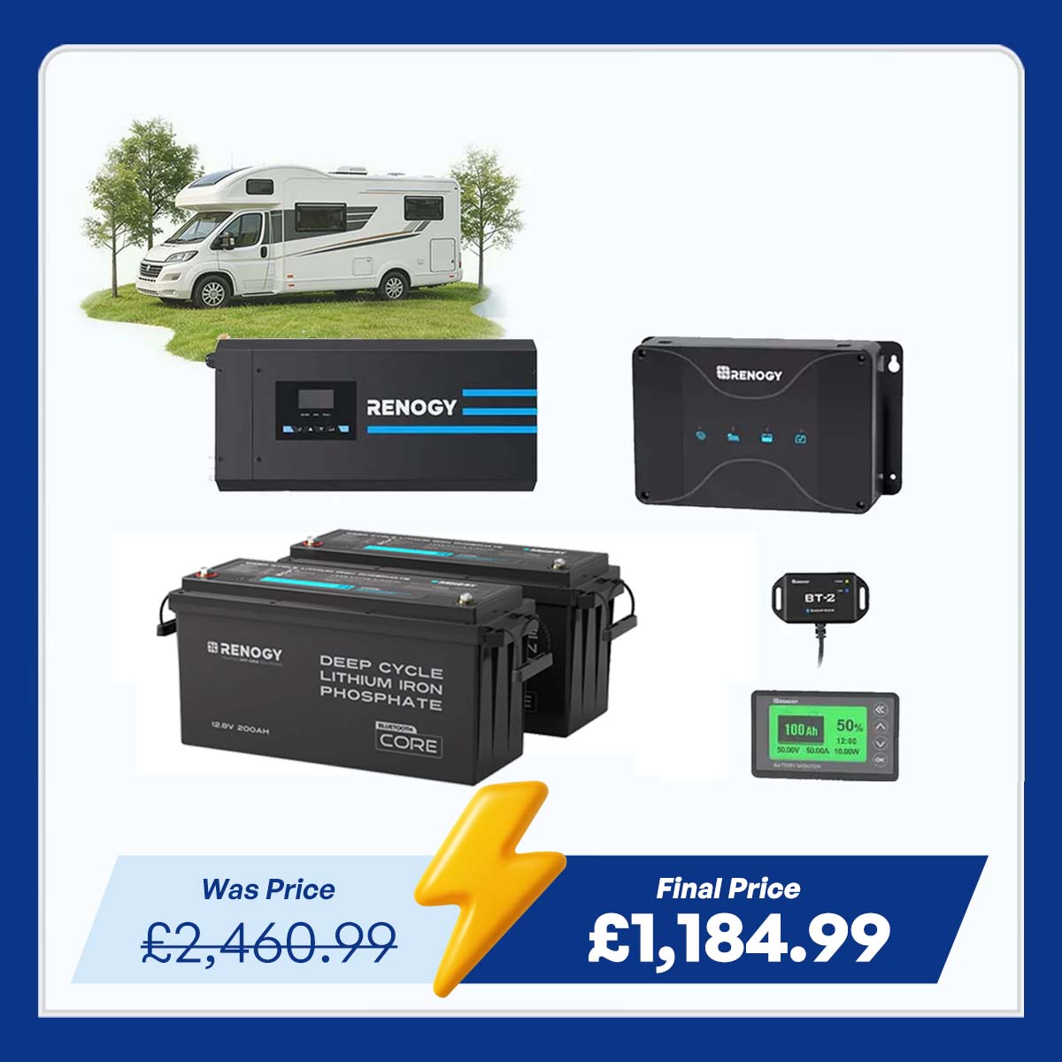 5.12kWh Hybrid Power System | 3000W Inverter Charger, 200Ah LiFePO4 Batteries
