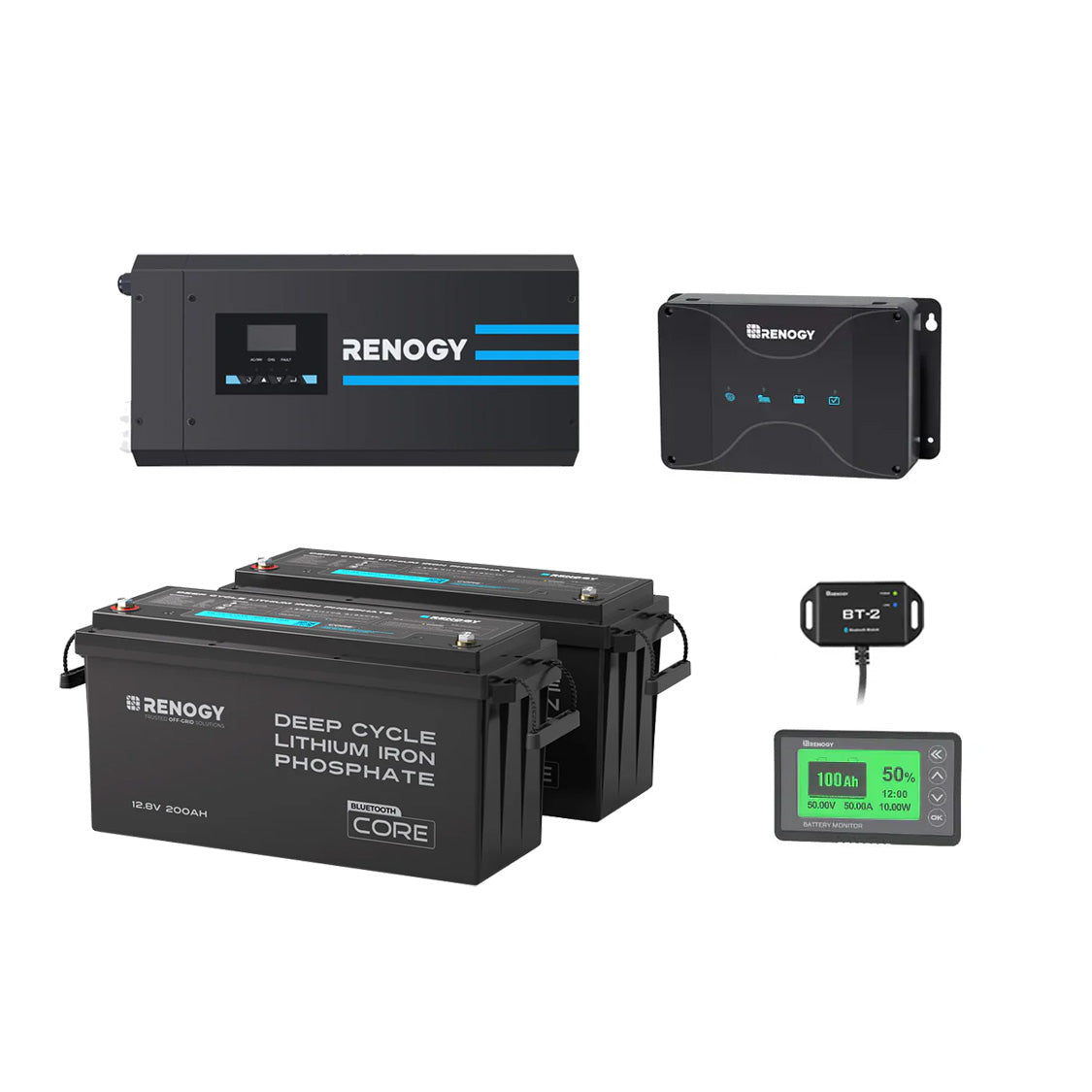 5.12kWh Hybrid Power System | 3000W Inverter Charger, 200Ah LiFePO4 Batteries