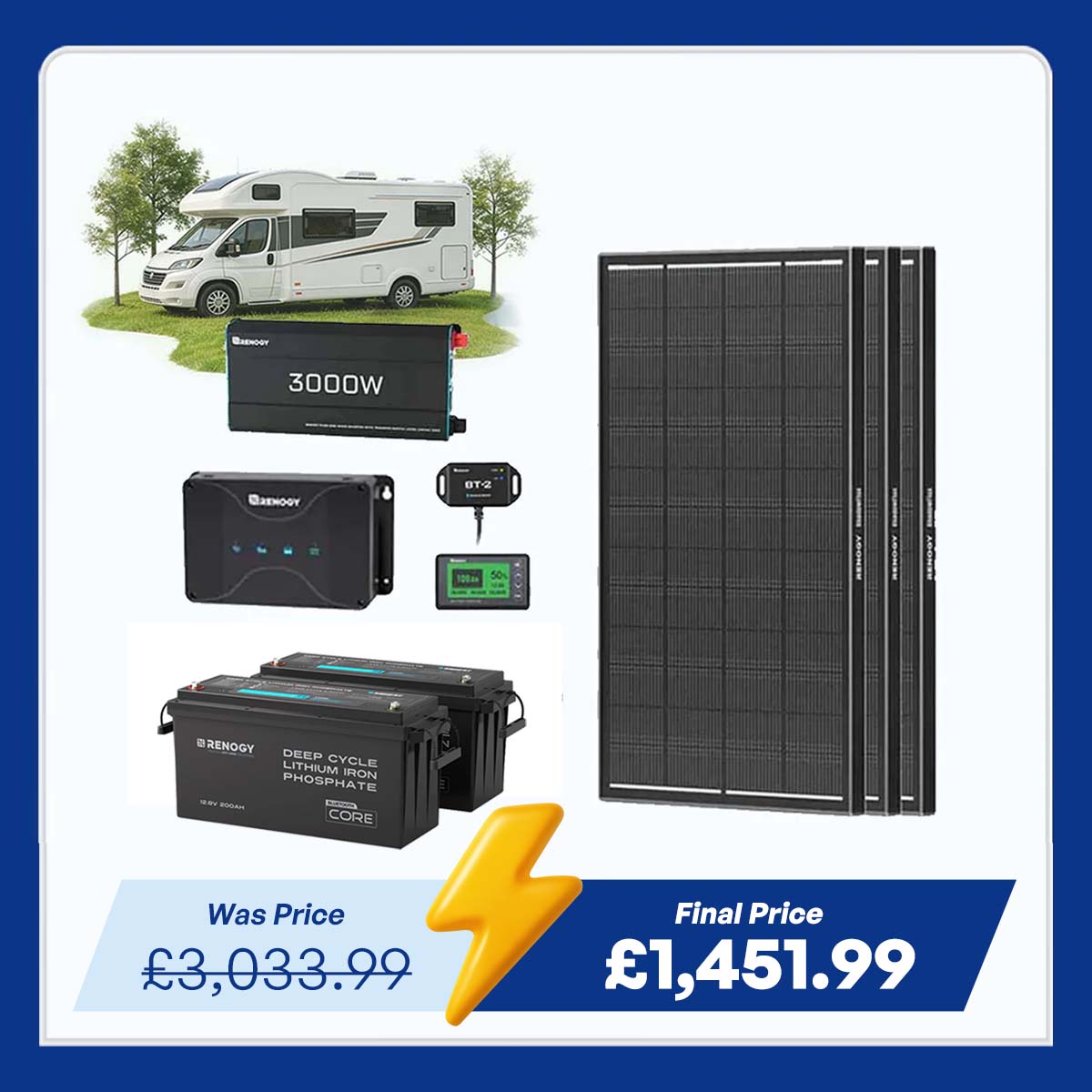 5.12kWh Power System | 200Ah LiFePO4 Batteries, 3000W Inverter