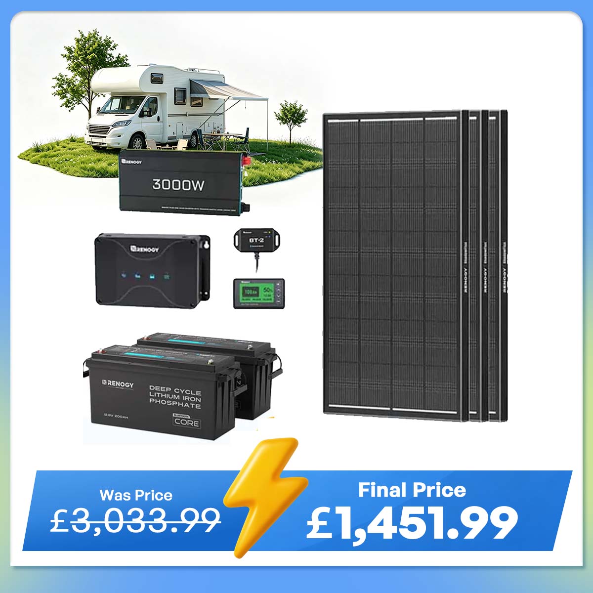 5.12kWh Power System | 200Ah LiFePO4 Batteries, 3000W Inverter