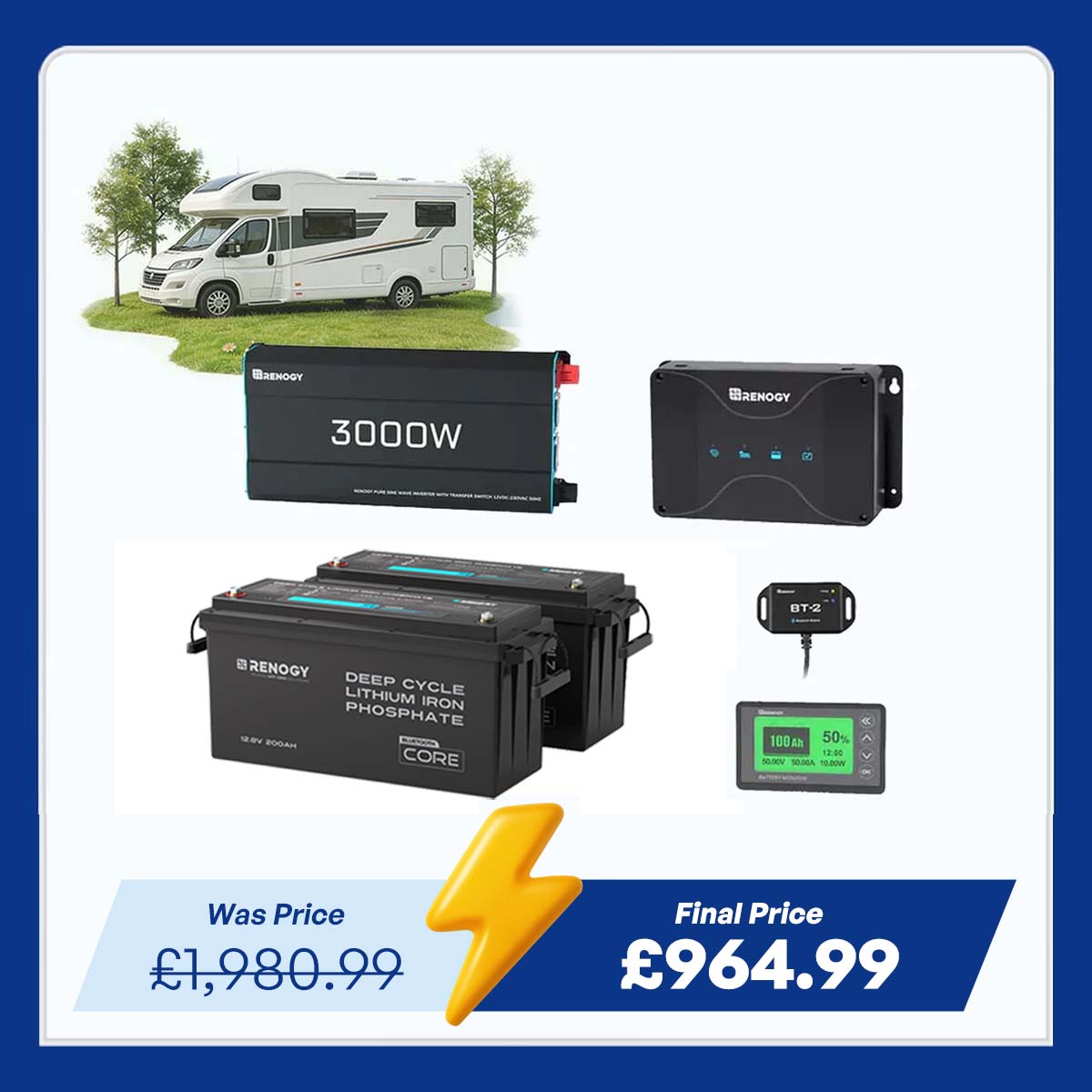 5.12kWh Power System | 200Ah LiFePO4 Batteries, 3000W Inverter