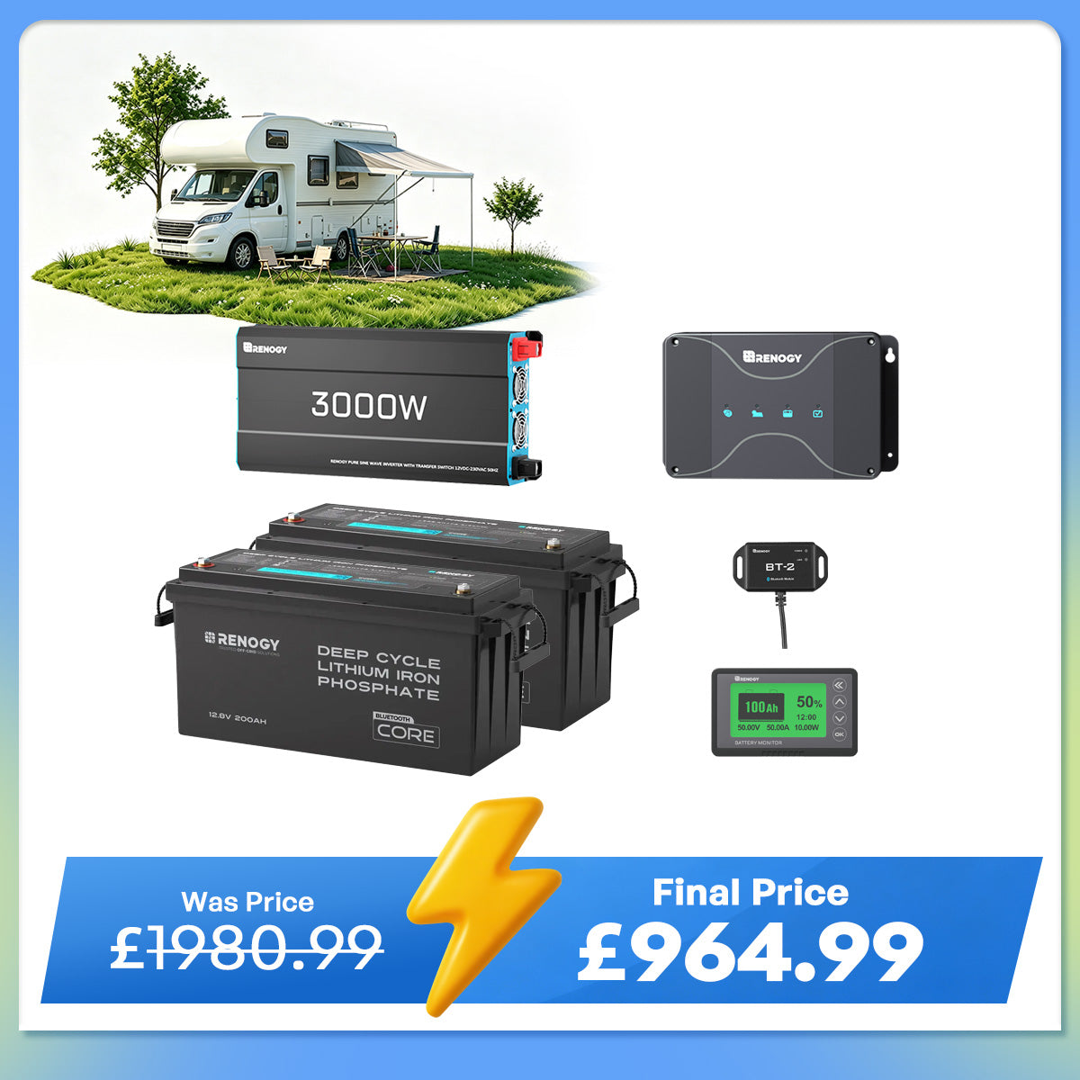 5.12kWh Power System | 200Ah LiFePO4 Batteries, 3000W Inverter