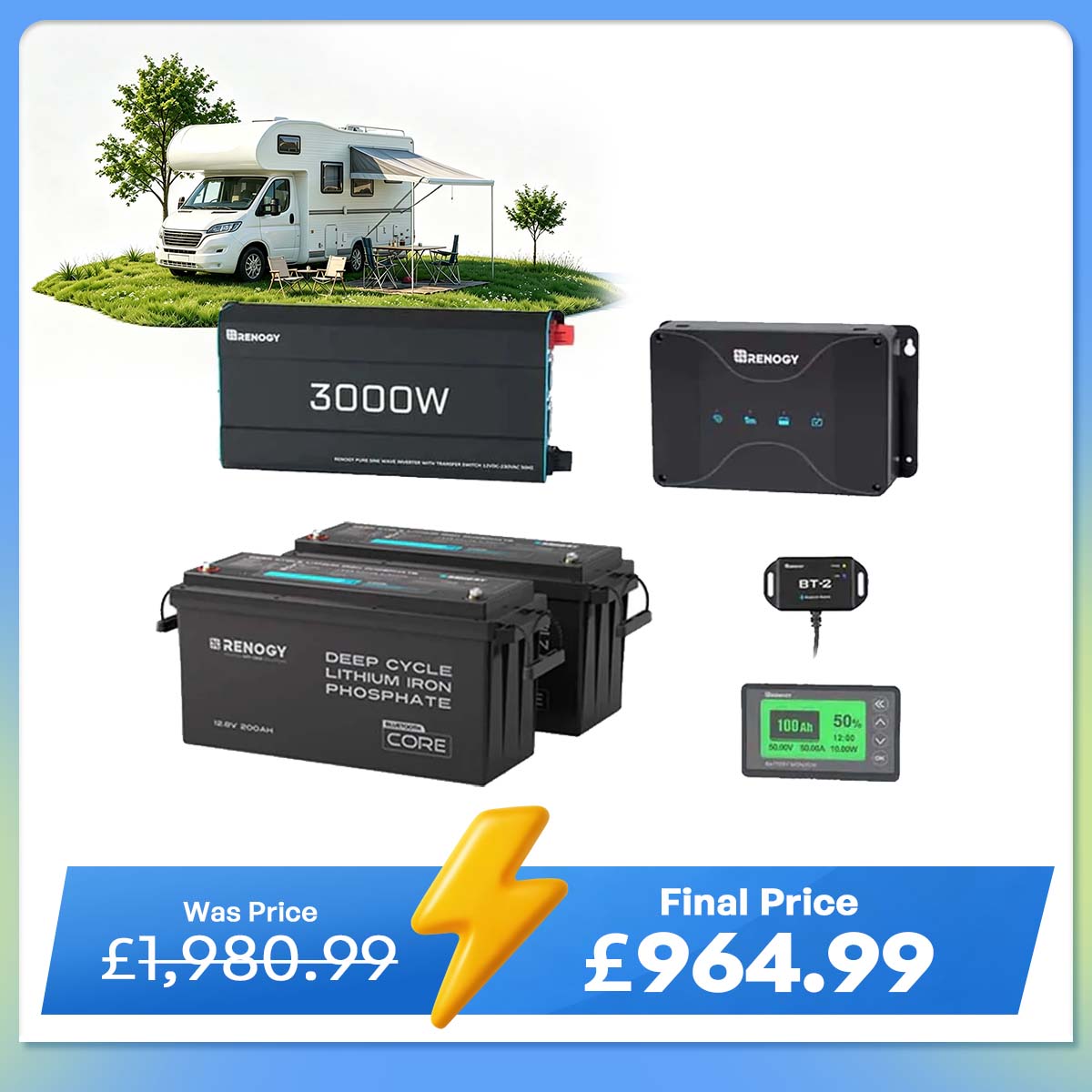 5.12kWh Power System | 200Ah LiFePO4 Batteries, 3000W Inverter