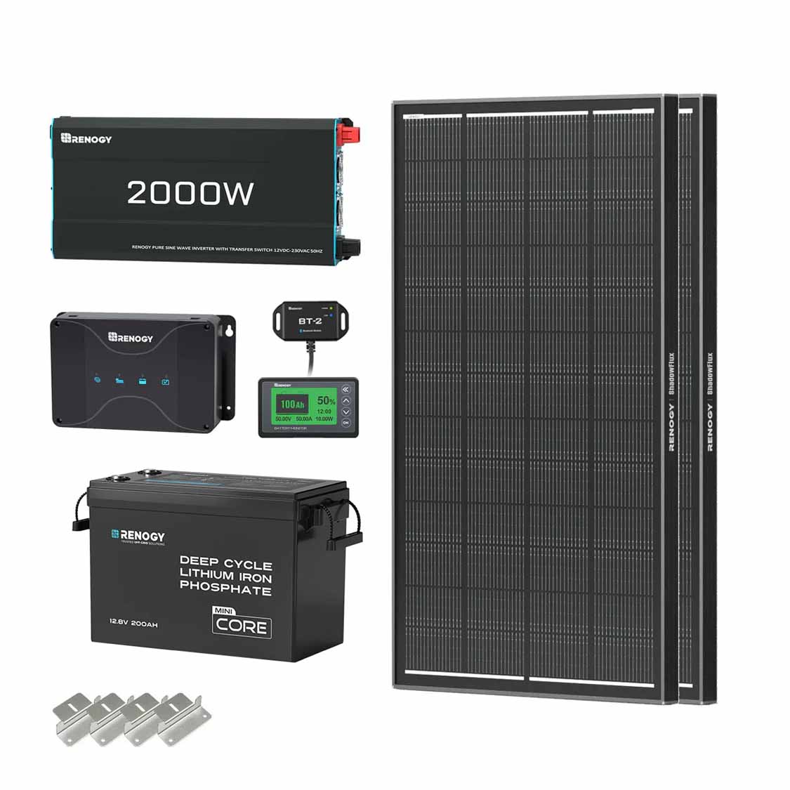2.56kWh Motorhome Power Kit | 200Ah LiFePO4 Battery, 2000W Inverter