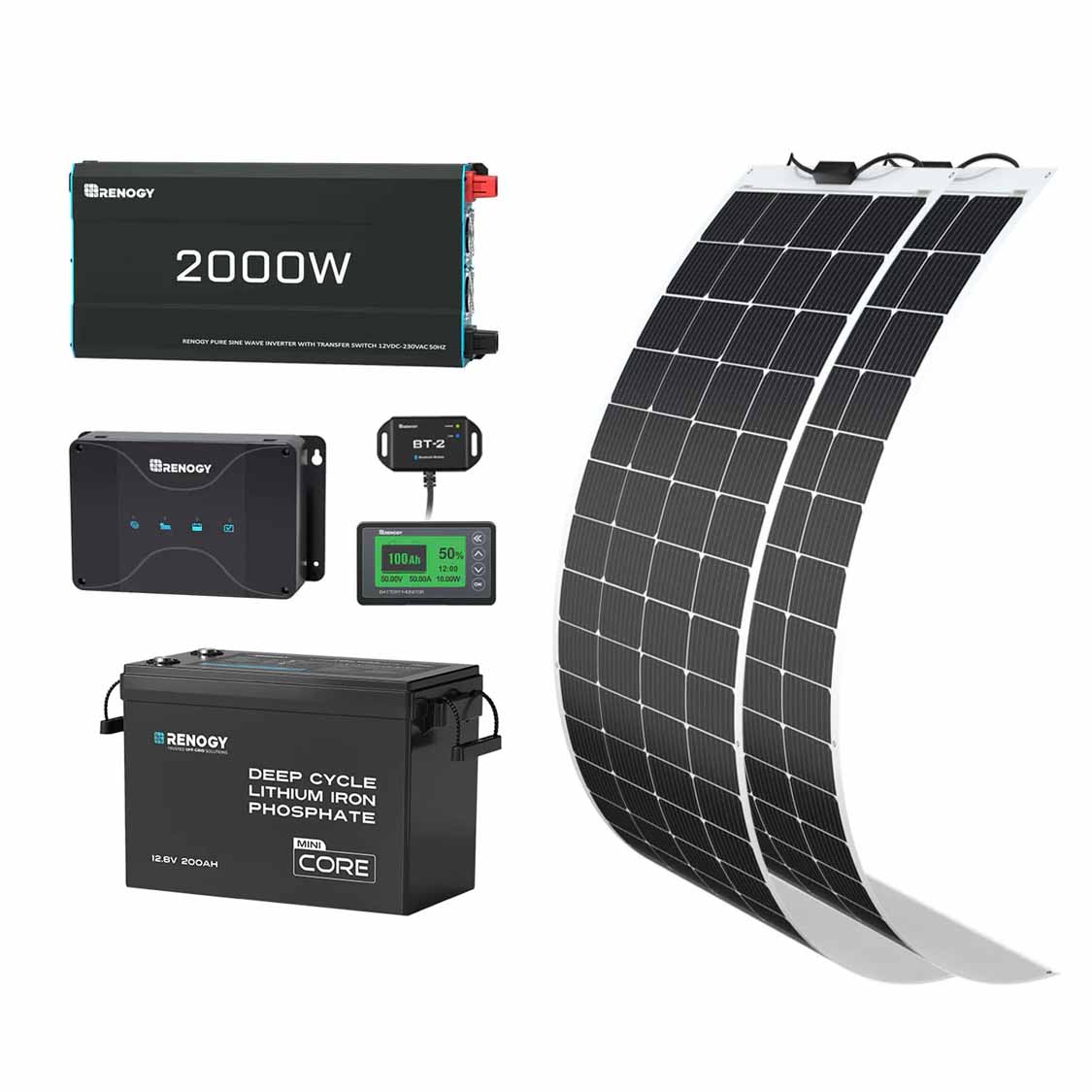 2.56kWh Motorhome Power Kit | 200Ah LiFePO4 Battery, 2000W Inverter
