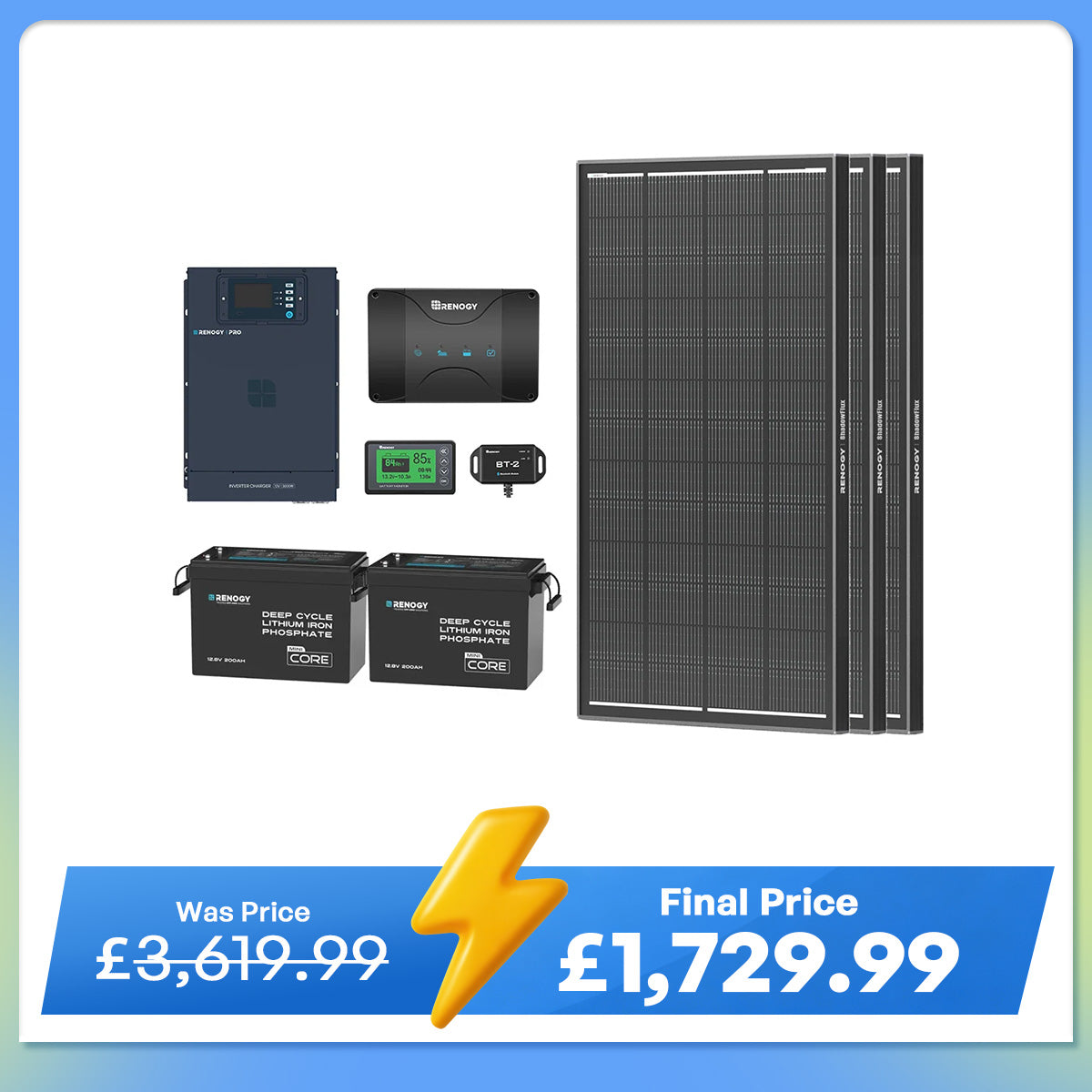 5.12kWh Hybrid Power System | 3000W Inverter Charger, 200Ah LiFePO4 Batteries