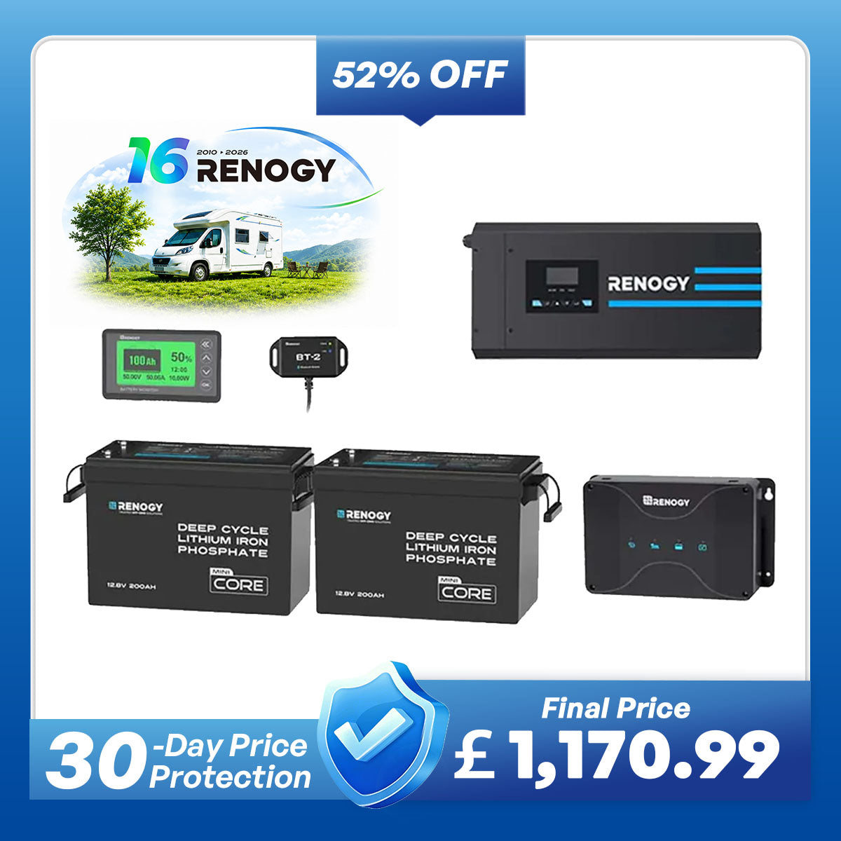5.12kWh Power System | 200Ah LiFePO4 Batteries, 3000W Inverter