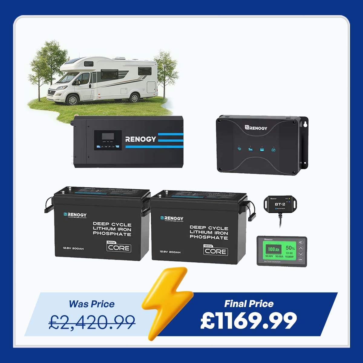 5.12kWh Hybrid Power System | 3000W Inverter Charger, 200Ah LiFePO4 Batteries