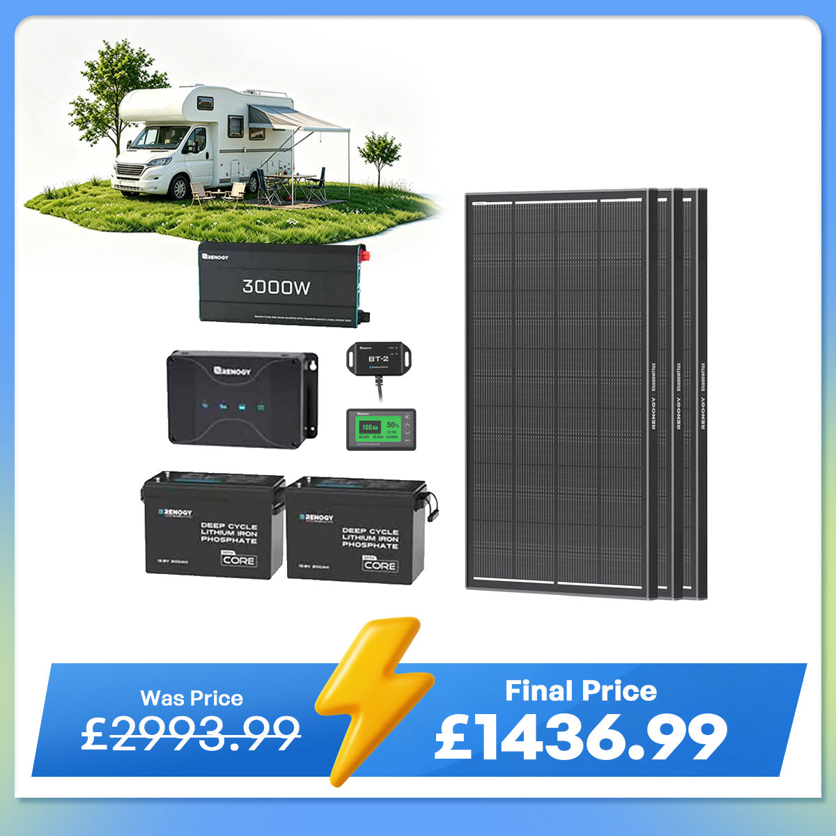 5.12kWh Power System | 200Ah LiFePO4 Batteries, 3000W Inverter