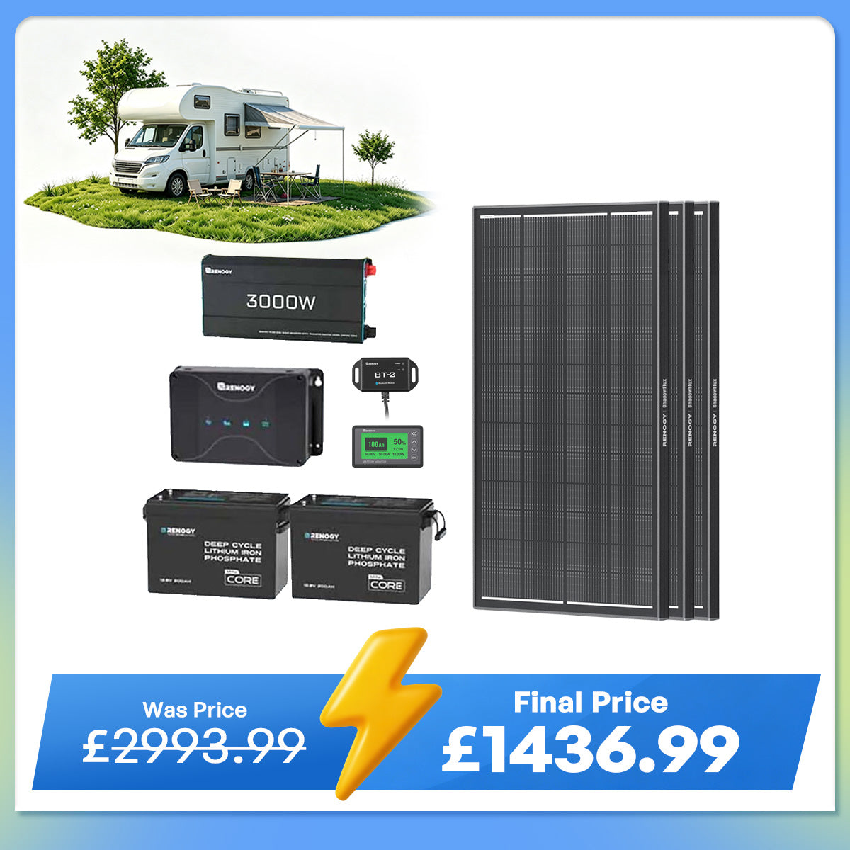 5.12kWh Power System | 200Ah LiFePO4 Batteries, 3000W Inverter