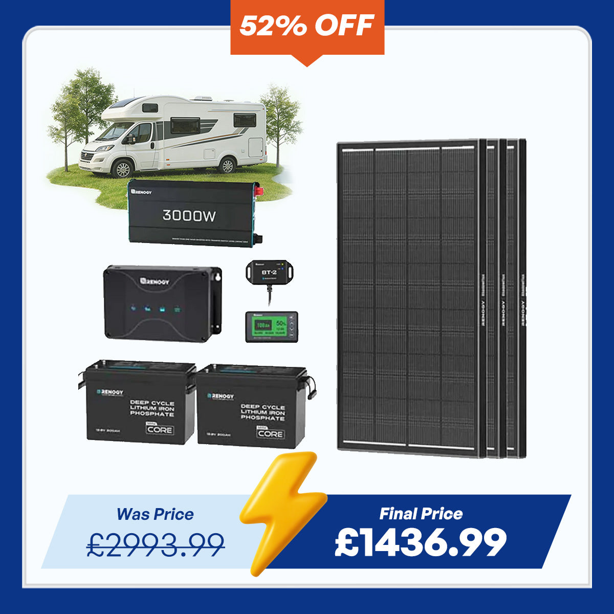 5.12kWh Power System | 200Ah LiFePO4 Batteries, 3000W Inverter