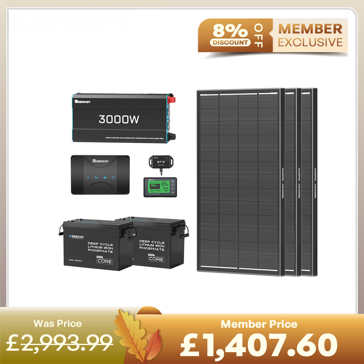 5.12kWh Power System | 200Ah LiFePO4 Batteries, 3000W Inverter