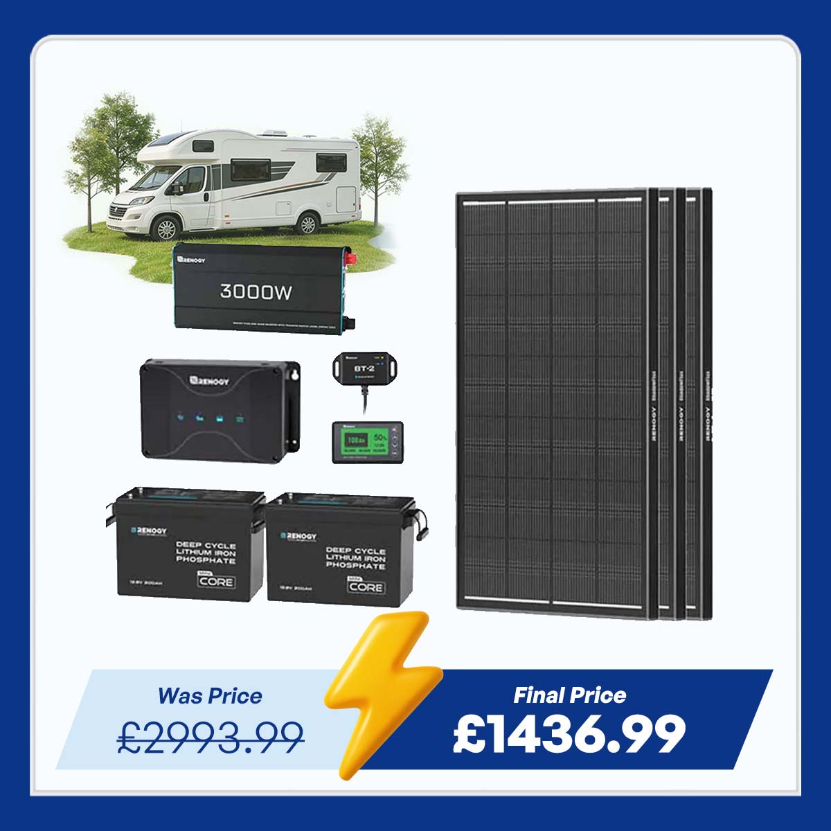5.12kWh Power System | 200Ah LiFePO4 Batteries, 3000W Inverter