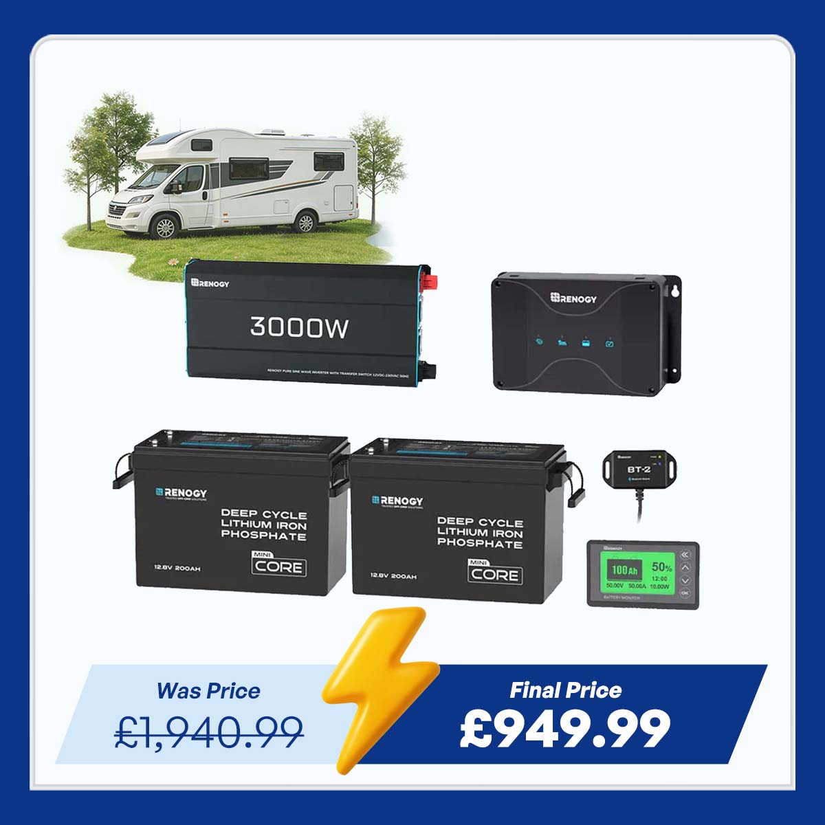 5.12kWh Power System | 200Ah LiFePO4 Batteries, 3000W Inverter