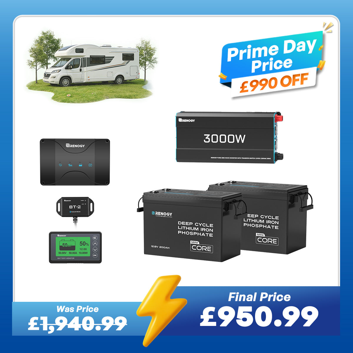 5.12kWh Power System | 200Ah LiFePO4 Batteries, 3000W Inverter