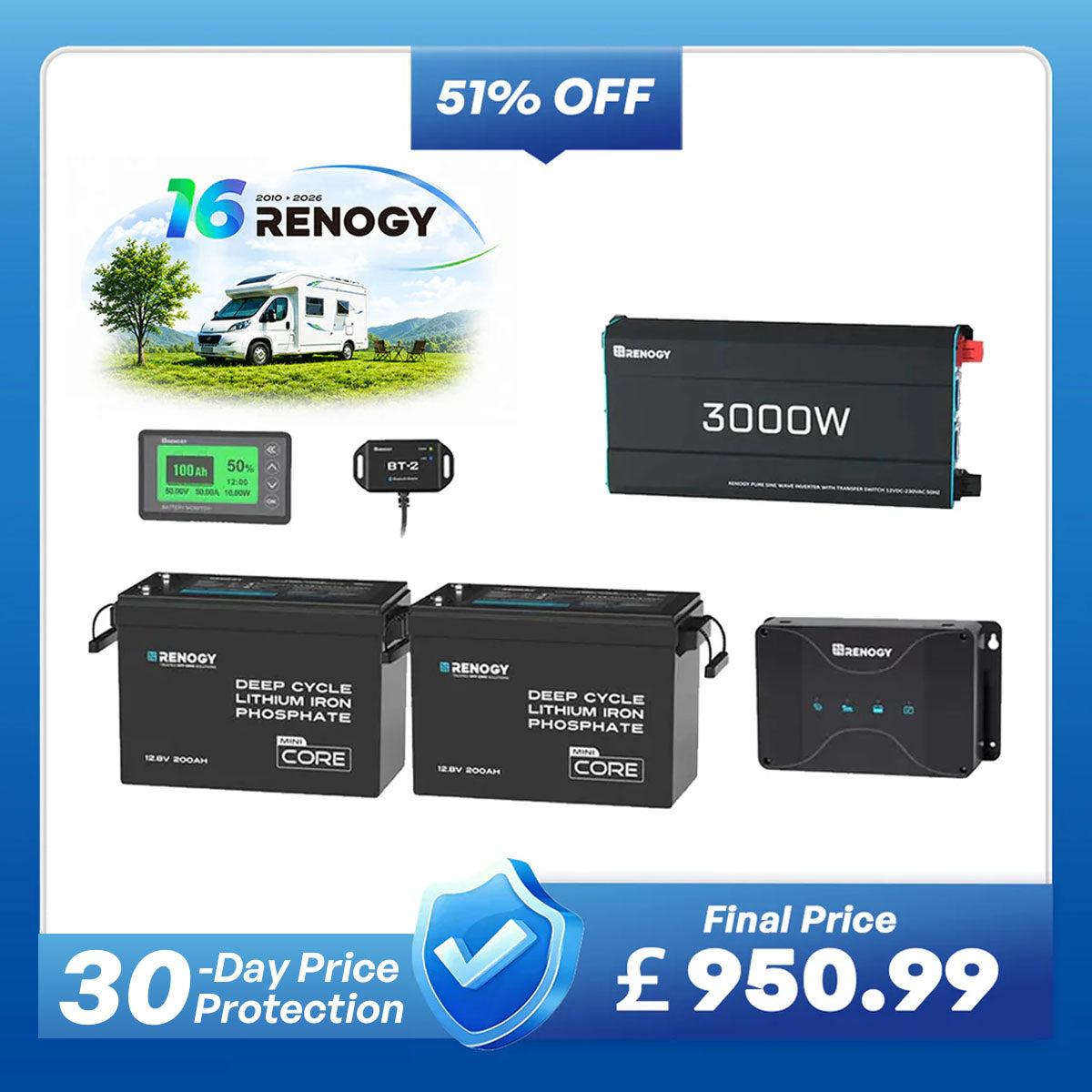 5.12kWh Power System | 200Ah LiFePO4 Batteries, 3000W Inverter