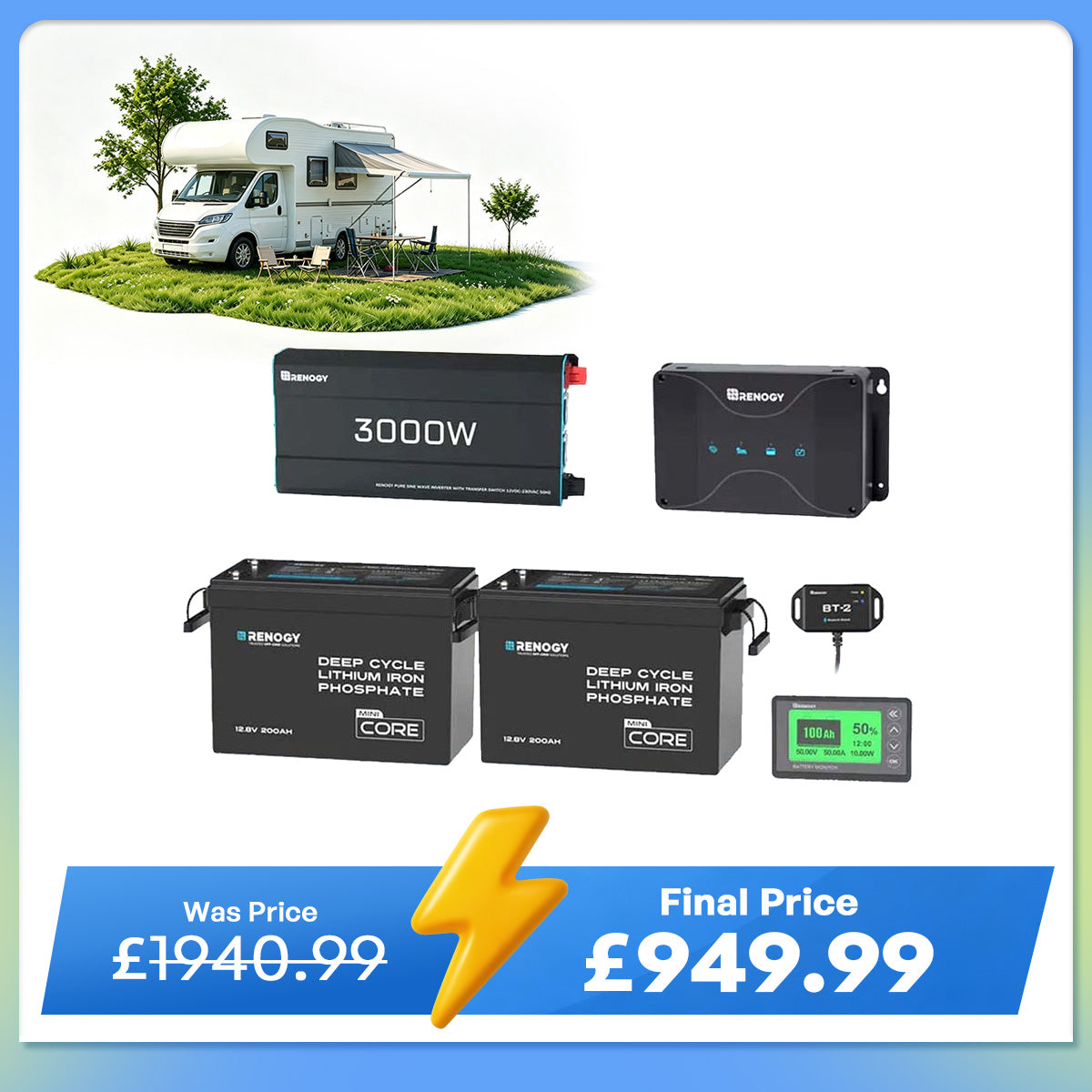 5.12kWh Power System | 200Ah LiFePO4 Batteries, 3000W Inverter