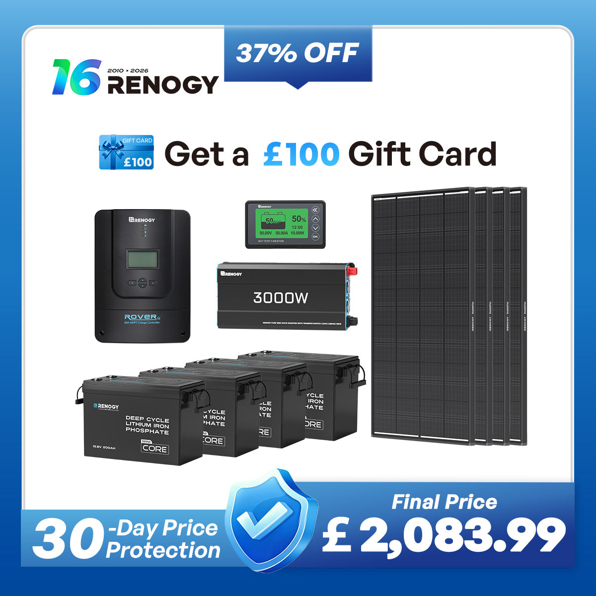 10.24kWh Off-Grid Power Kit | 3000W Inverter, 60A MPPT