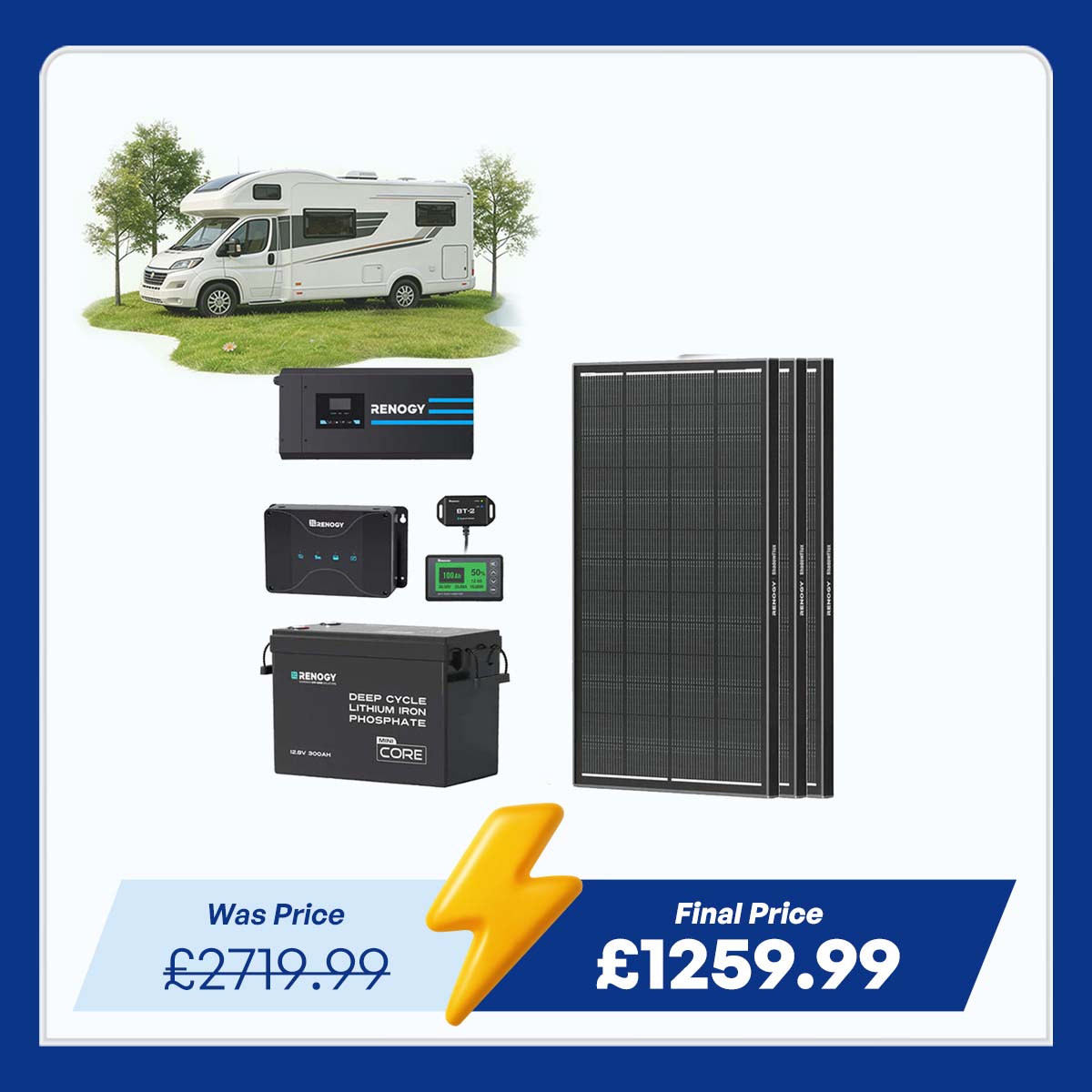 3.84kWh Hybrid Power Kit | 2000W Inverter Charger, 300Ah LiFePO4 Battery
