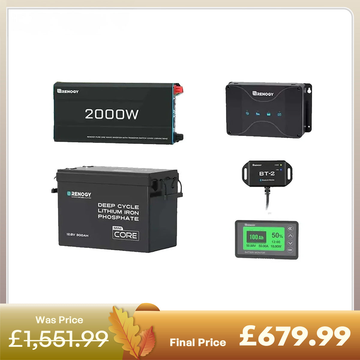 3.84kWh Motorhome Power Kit | 300Ah LiFePO4 Battery, 2000W Inverter
