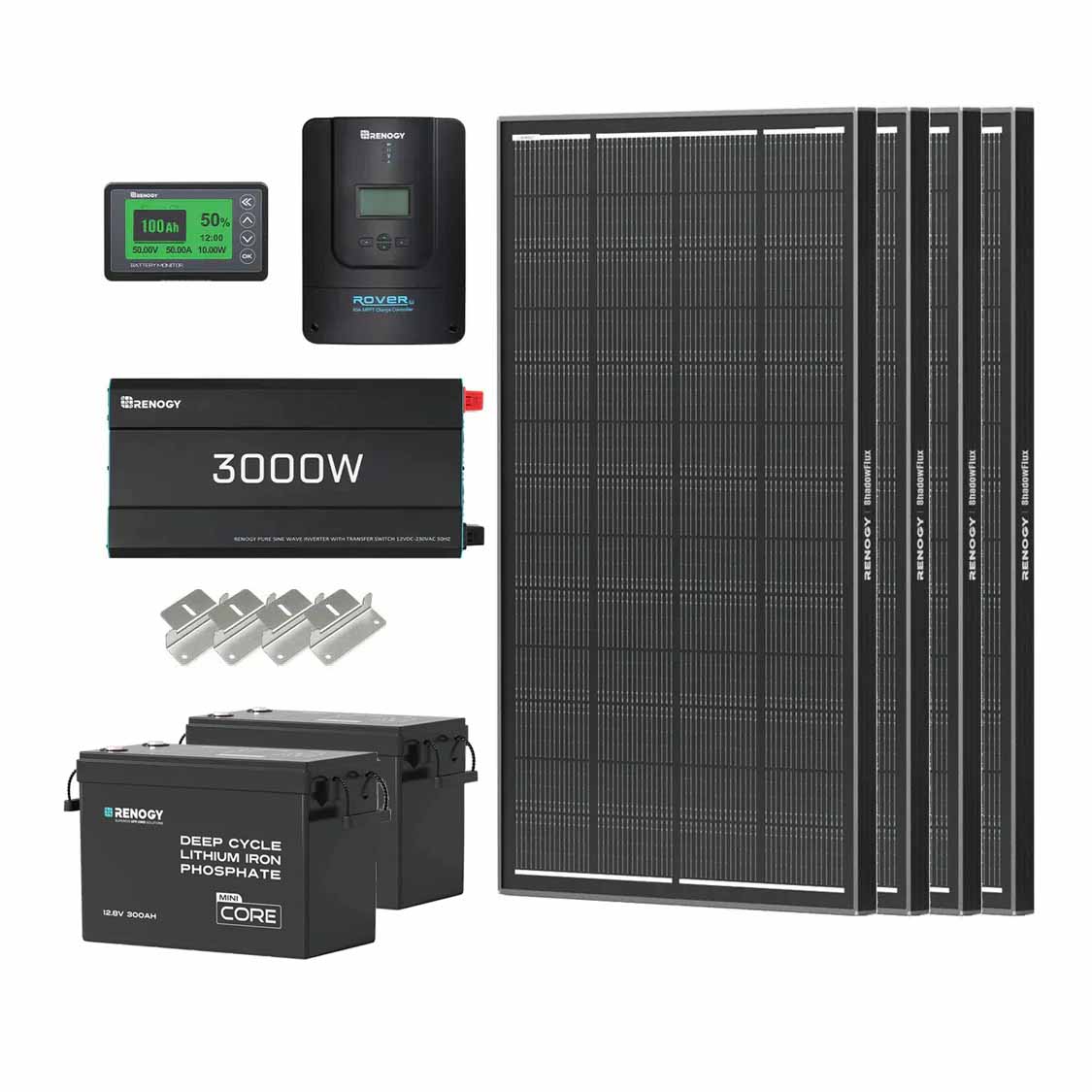 7.68Kwh Off-Grid Power System | 3000W Inverter, 300Ah Lithium Battery x2