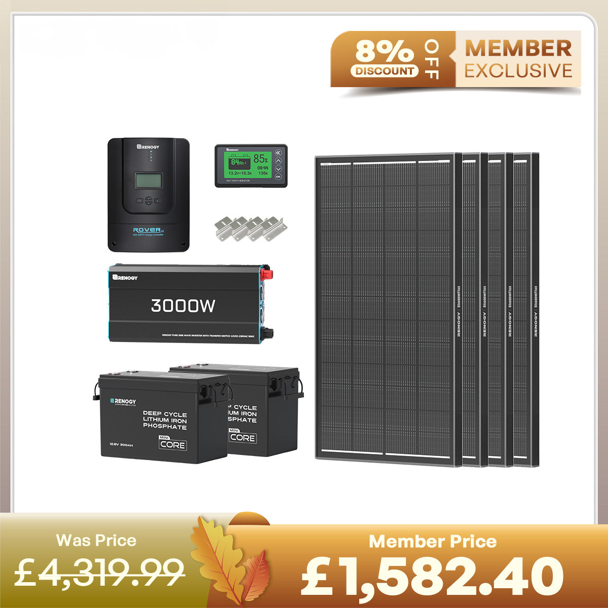 7.68Kwh Off-Grid Power System | 3000W Inverter, 300Ah Lithium Battery x2