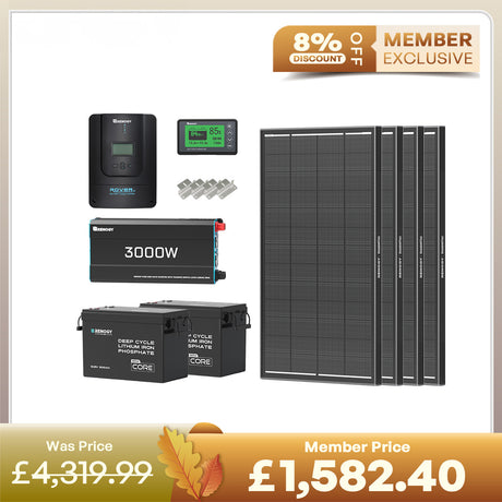 7.68Kwh Off-Grid Power System | 3000W Inverter, 300Ah Lithium Battery x2