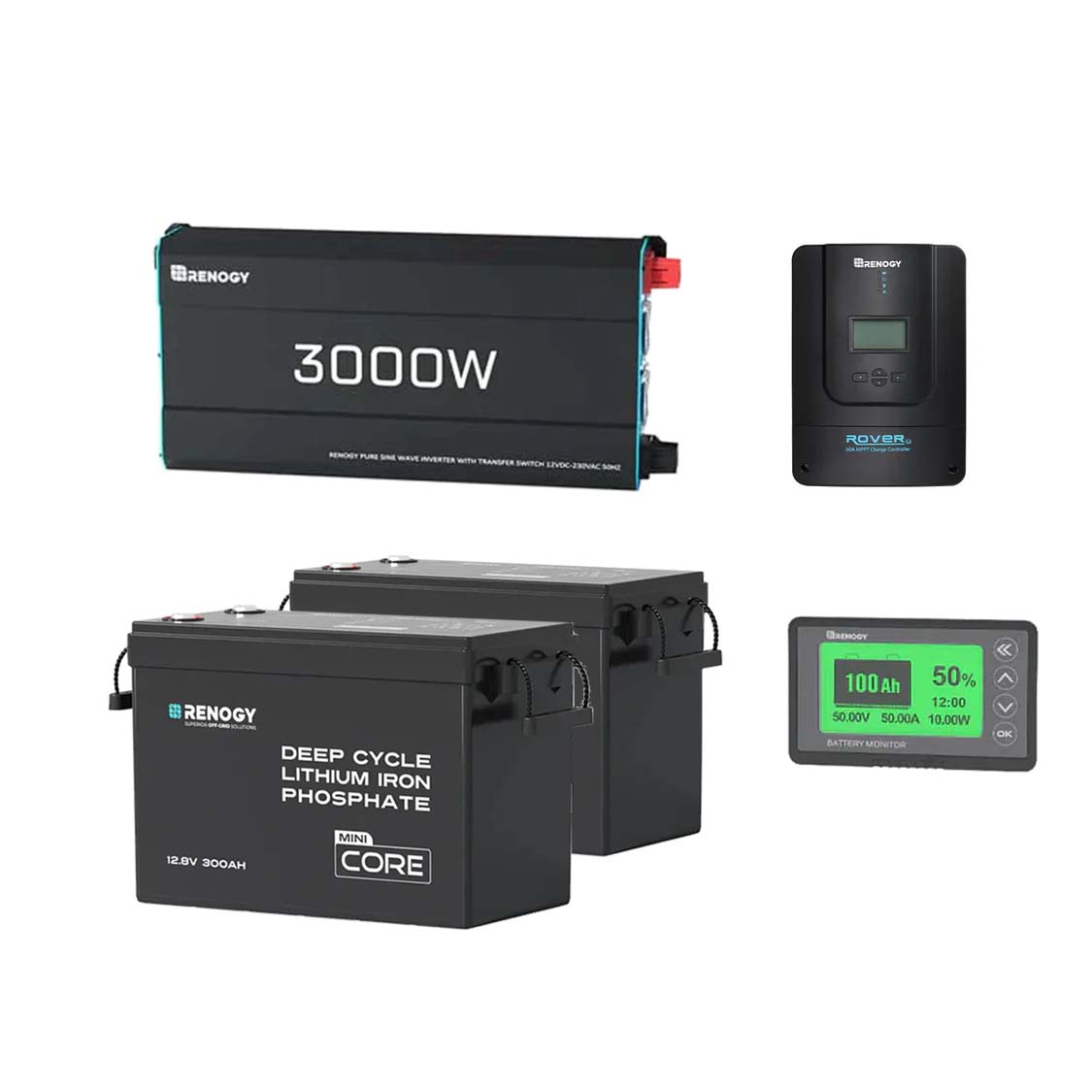 7.68Kwh Off-Grid Power System | 3000W Inverter, 300Ah Lithium Battery x2