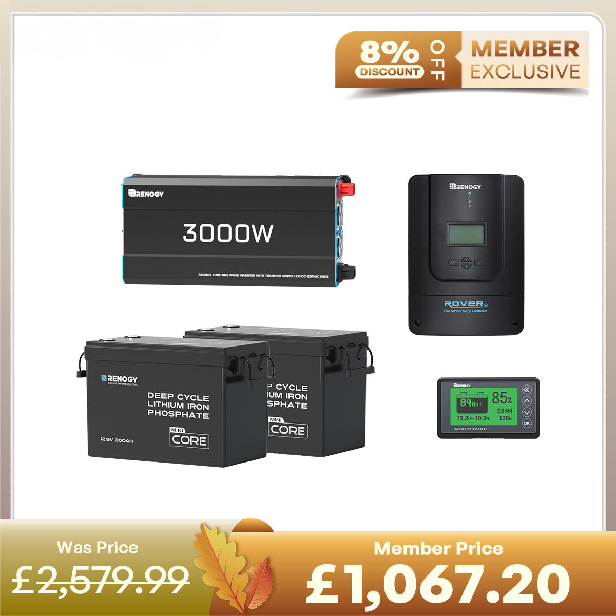 7.68Kwh Off-Grid Power System | 3000W Inverter, 300Ah Lithium Battery x2