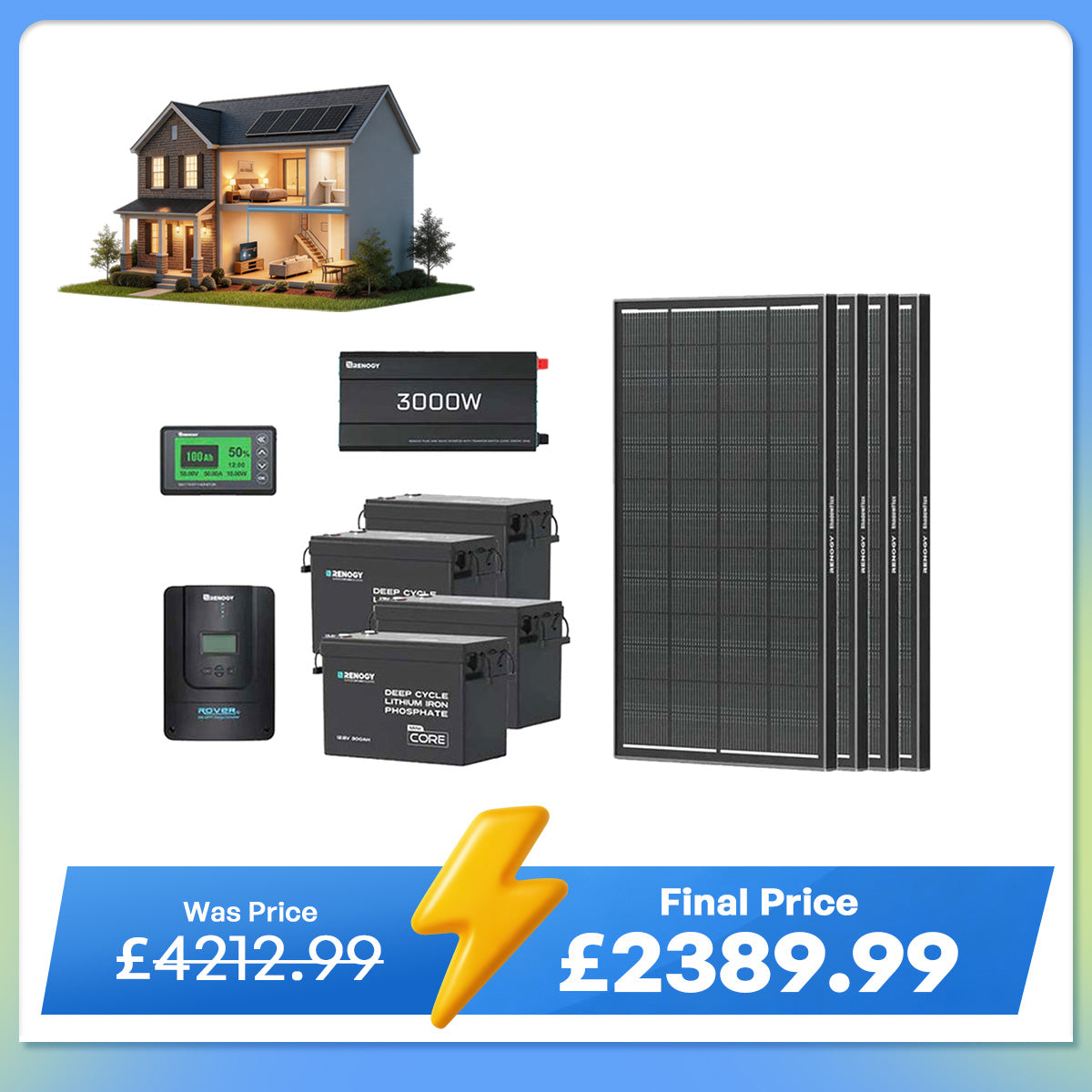 15.36kWh Off-Grid Power Kit | 3000W Inverter, 300Ah Batteies