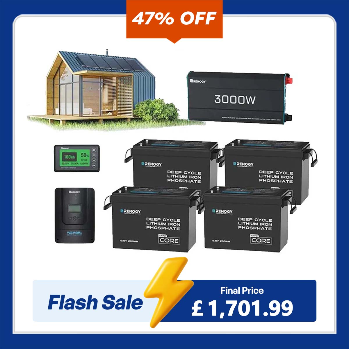 15.36kWh Off-Grid Power Kit | 3000W Inverter, 60A MPPT