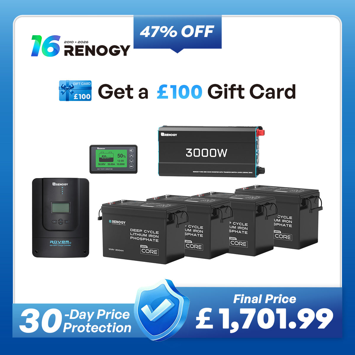 15.36kWh Off-Grid Power Kit | 3000W Inverter, 60A MPPT