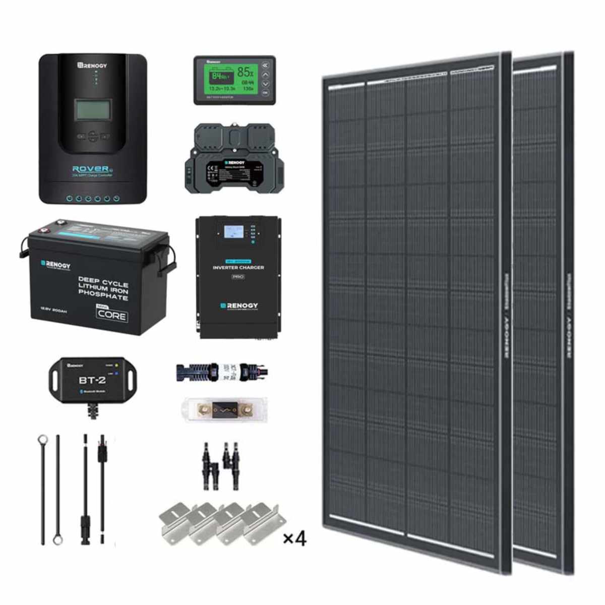 2kWh 400W 12V Solar Panel System w/Solar Panel, Battery, Inverter and Charge Controller